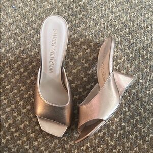 Stuart Weitzman Metallic Gold Open-Toe Slide Mules
